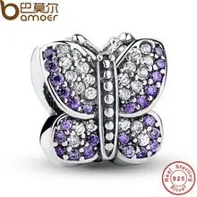 Excelente Impresionante 925 Sparkling Mariposa Púrpura CZ Animal Charm Pulsera Apta Jewelry Making PAS023