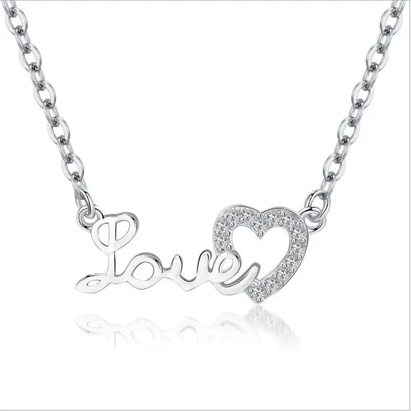 

Everoyal Romantic Zircon Letter Heart Necklace For Women Jewelry Fashion Silver 925 Girls Clavicle Necklace Accessories Lady Hot