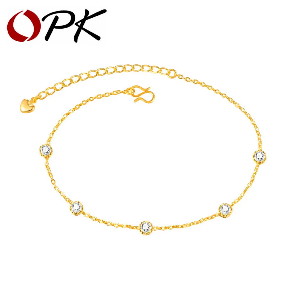 

OPK Luxury Gold Color Anklets For Women Round Flower Egg Zirconia Female Ladies Chain Charm Ankle Cheville Bracelets KZ740-2