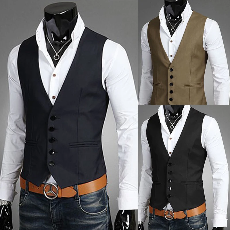 

European style Men fashion Suit Vest Business Slim gentleman waiters Vest Mens Suits Blazer Black navy coffee Vest Suit For Men