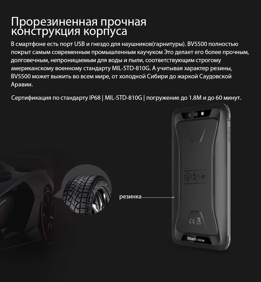 Blackview BV5500 5," IP68 Водонепроницаемый прочный мобильный телефон 2 GB+ 16 GB 18:9 Экран 4400 mAh Android 8,1 Dual SIM 3g жесткие смартфон