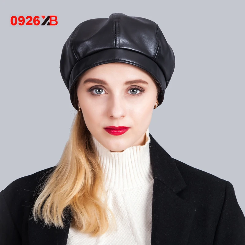0926XB Fashion Felt Pu Leather Beret Hat Women Cap Female Ladies Beanie