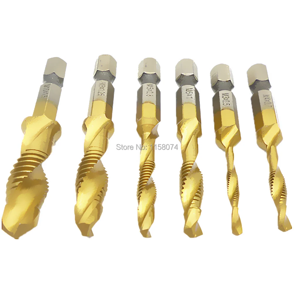 6pcs Hss Drill Tap Combination Bit Countersink Set Titanium Screw Tap Drill Bit