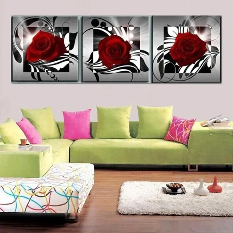 

3 Pieces Flower Painting Red Rose Canvas Prints Classical Painting Picture Printed On Canvas Painting Wall