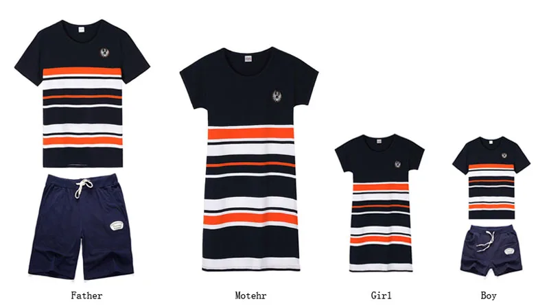 Plus Größe Familie Kleidung 2019 Sommer Mode Gestreiften T-shirt Outfits Mutter Tochter Kleider Vater Sohn Junge Mädchen Kleidung set