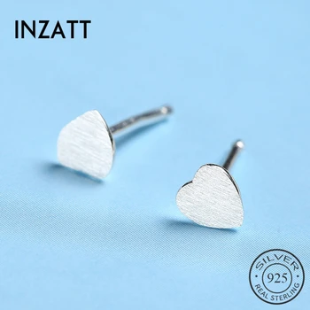 

INZATT Romantic Real 925 Sterling Silver Stud Earrings Cute Heart Pattern Trendy Sample Samll Women Jewelry For Girlfriend Gift