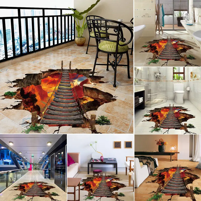 JX-LCLYL 3D Vinyl Removable Bridge Floor Wall Sticker Mural Decals Living Home Decor