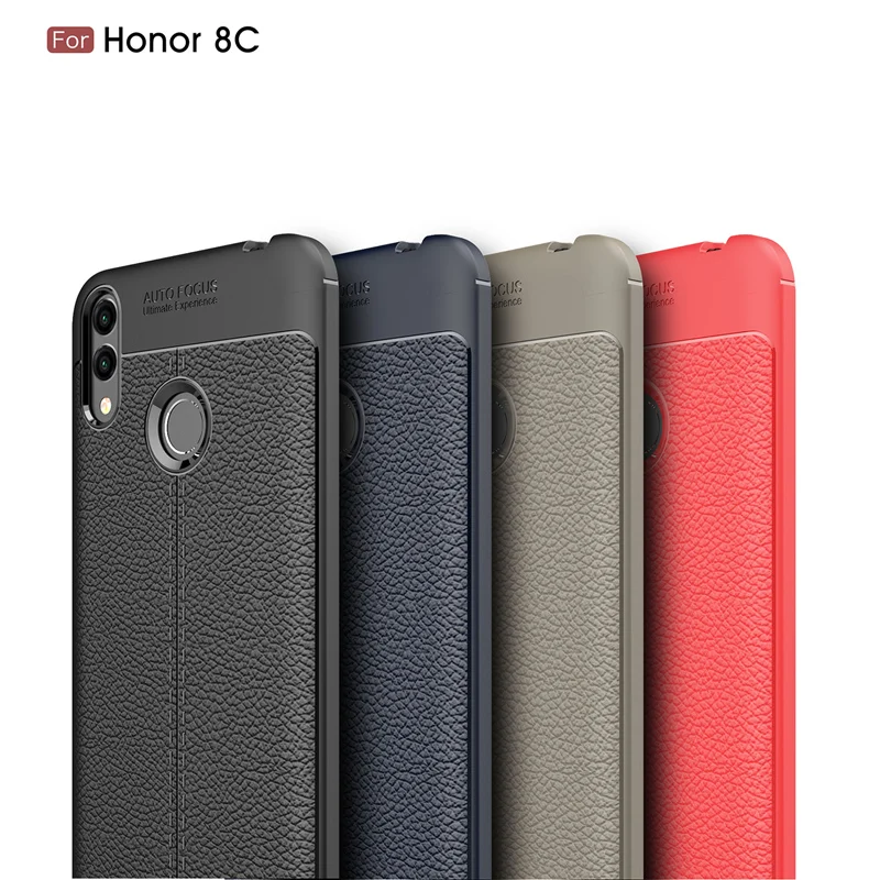 

Matte Frosted Soft TPU Silicone Case For Huawei Honor 8C Leather Lichee Litchi Texture Cover For Huawei Honor 8C Phone Shell