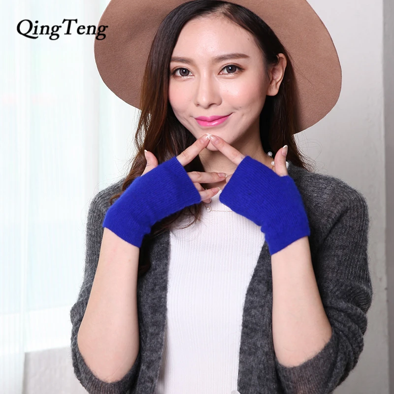 

Winter Gloves Knitted Touch Warm Fingerless Red Touch Wool Brown Mink Cashmere Wool Rabbit Short Mittens Fashion Natural Plush