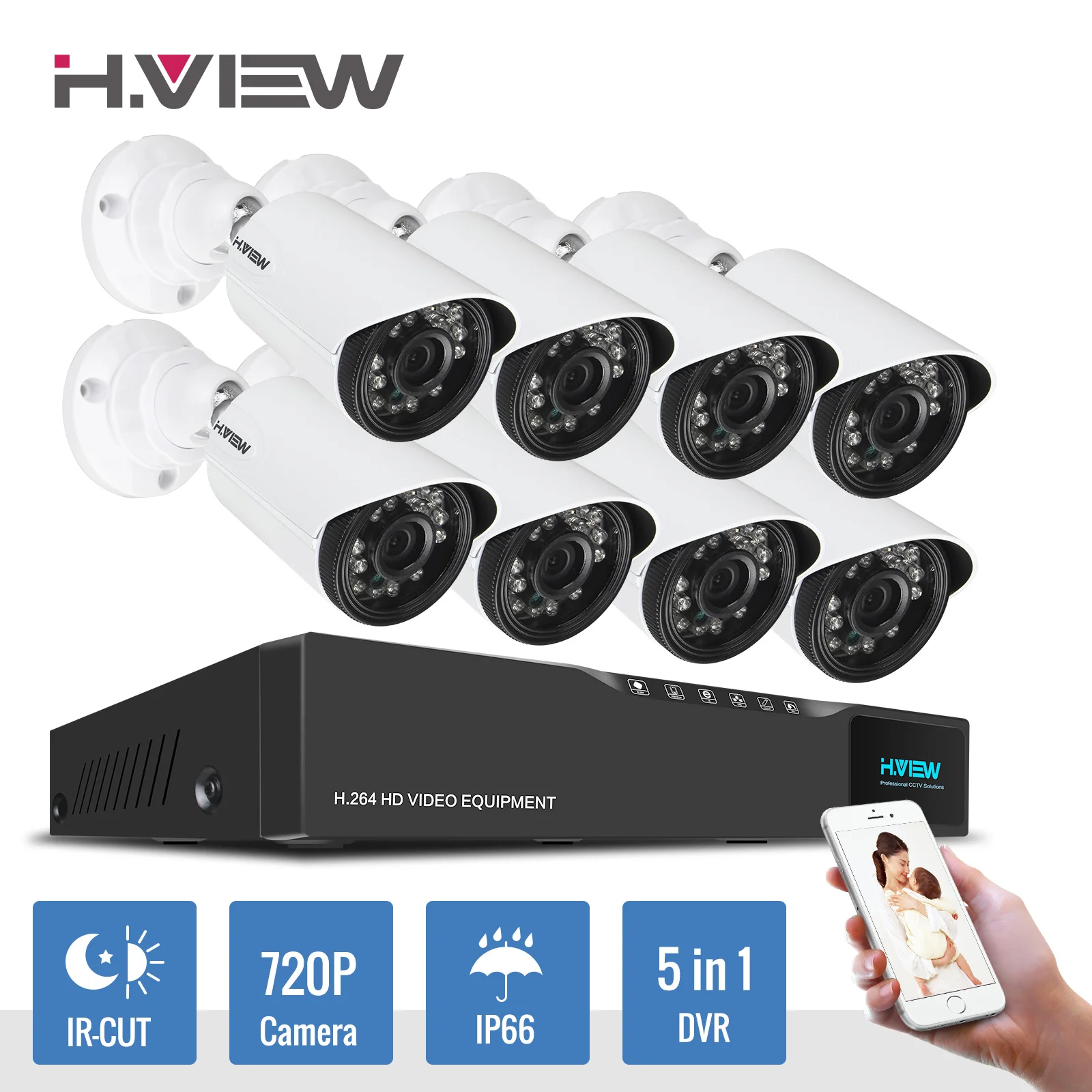 

H.View 16CH Surveillance System 8 720P Outdoor Security Camera 16CH CCTV DVR Kit Video Surveillance iPhone Android Remote View
