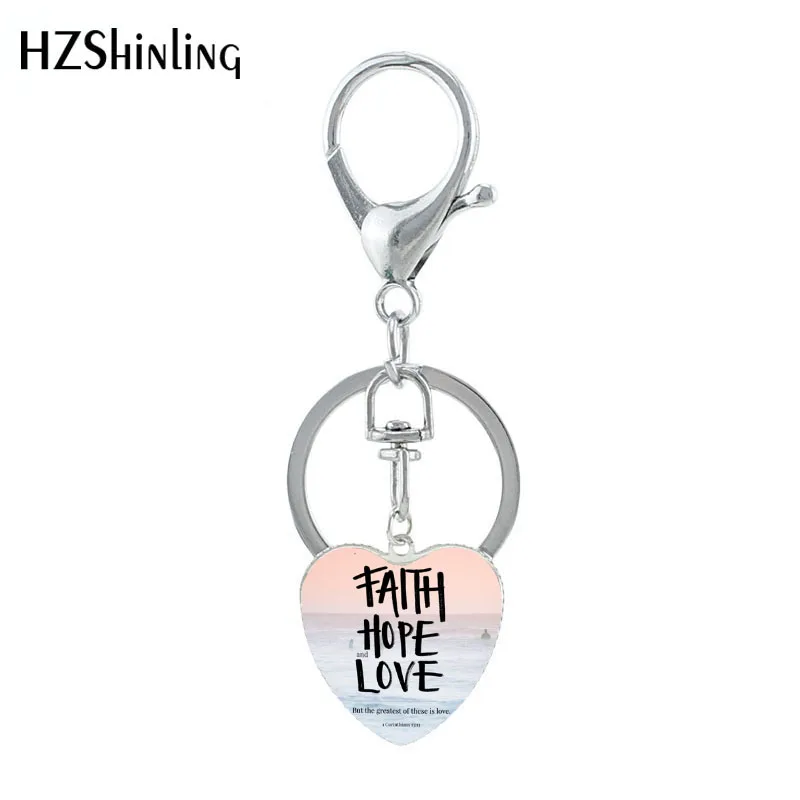

HZSHINLING New Heart Shaped Keychian Love Never Fails 1 Corinthians 13 Handmade Art Works Keyring Jewelry