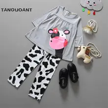 TANGUOANT/горячая Распродажа, весенне-осенняя одежда для маленьких девочек Повседневная футболка с длинными рукавами+ штаны, спортивный костюм коровы для девочек