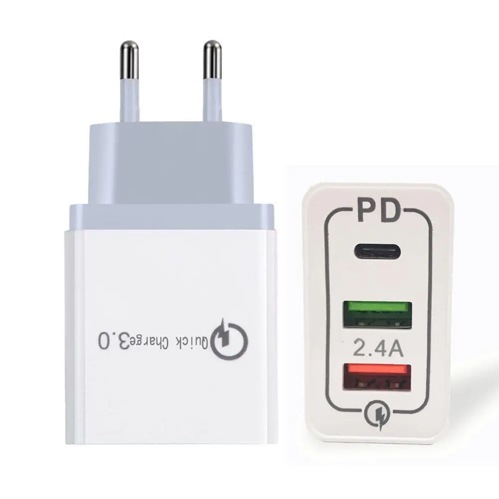

2-Port Quick Charger QC 3.0 Travel Mobile Phone Quick Charge Type-C USB Charger Cable Battery Charger US EU Plug For Smartphone