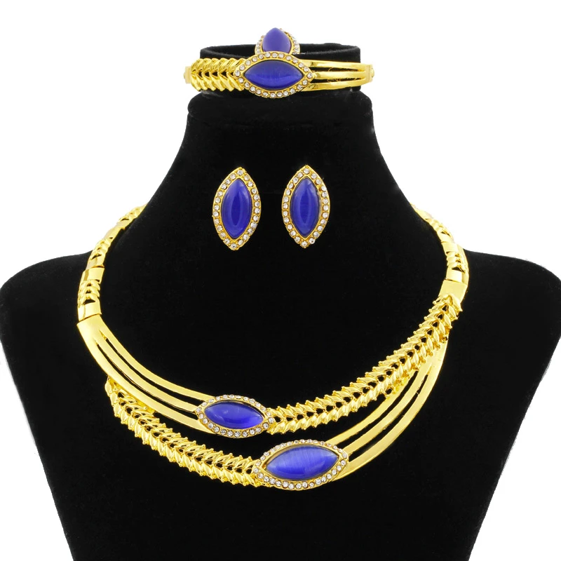 Italian Charm Bride AAA Crystal Necklace 24 Gold Jewelry Sets Rings for