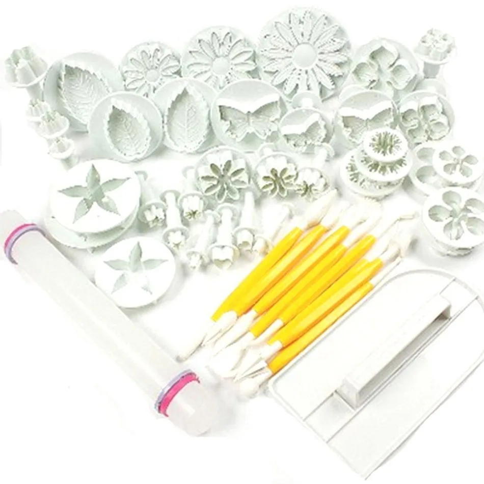 Daycount 33 Pcs Fondant Cutters Tools, Fondant Cake Cutter Mould, Ejector  Stamp Modeling Cookie Plunger Cutter Sugarcraft Flower Leaf Butterfly Heart