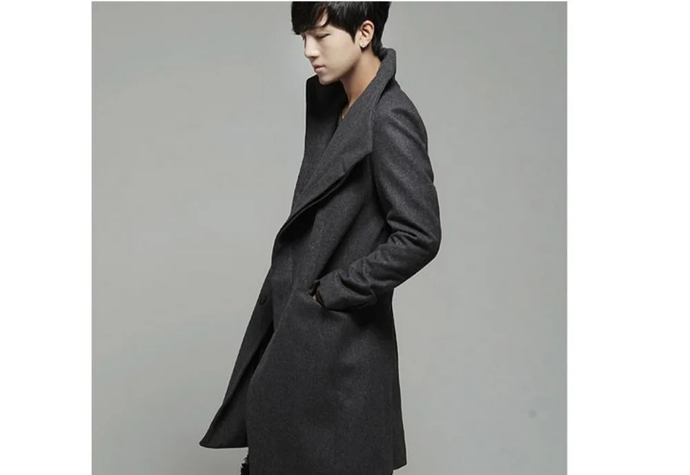 

New autumn and winter in Europe and America men's windbreaker jacket and long sections woolen coat Korean Slim youth Jacket
