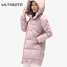 2017 Real Promotion Full Women Winter Parkas Long Female Warm Slim Hooded Jacket Coat Cotton Zipper Broadcloth Solid Thick