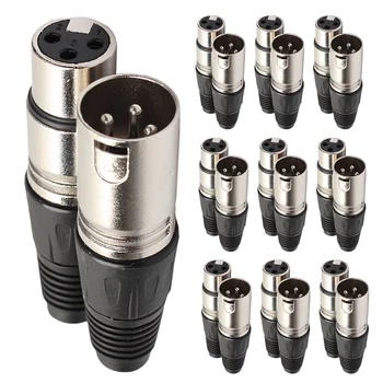 

10 Pairs XLR Adapter Audio Cable Connector Male Plug 3 Pin Male Plug and Female MIC Jack Microphone Audio Cable Connector Black