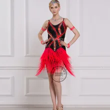 Новое поступление лоскутное Черное Красное платье с кисточками без рукавов с круглым вырезом Румба ча-ча Сальса Танго конкурс латиноамериканских танцев Rihinestone