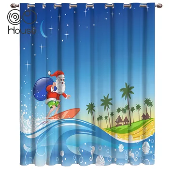 

COCOHouse Santa And Beach Room Curtains Large Window Window Curtains Dark Bedroom Outdoor Indoor Window Treatment Hardware Sets