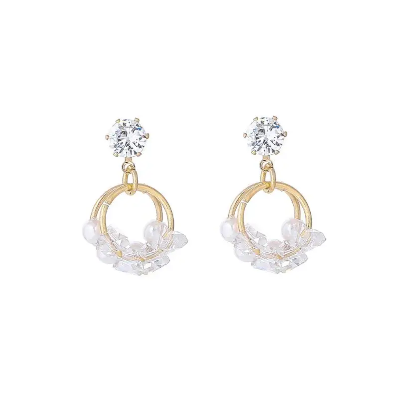 

Shiny Side New Fashion Brand Jewelry Korean Pearl Stud Earrings for Women Simple Style Pendant Crystal Earrings