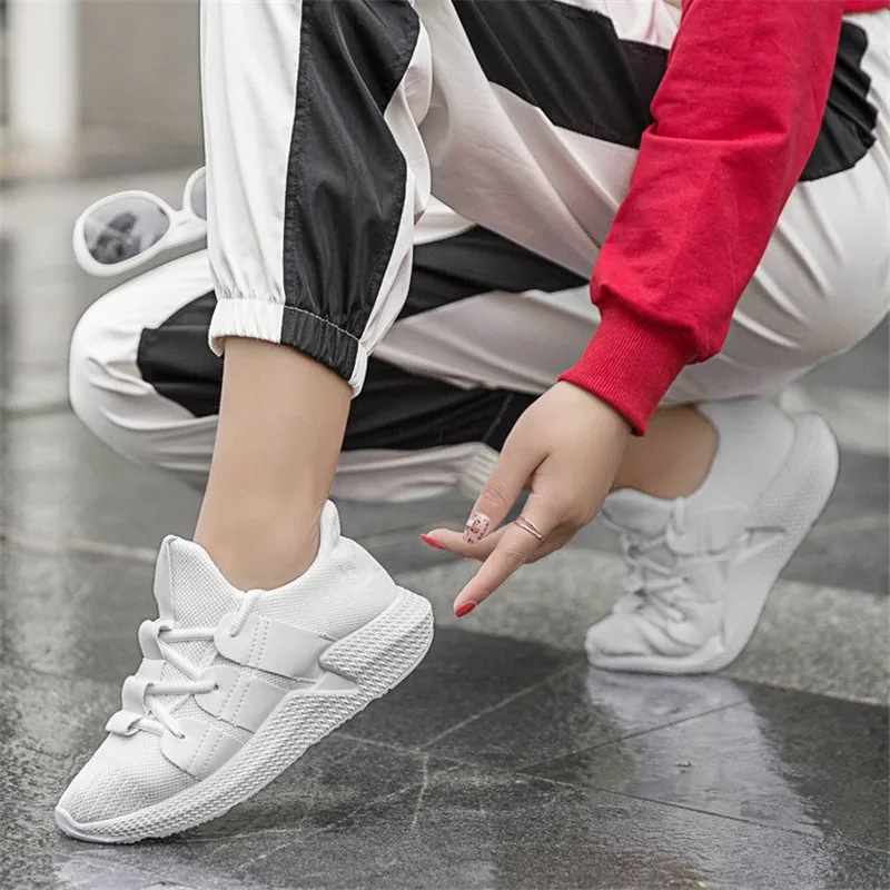 

White platform Breathable sneakers 2019 summer shoes women fashion lace-up air mesh white sport casual shoes loafers sneakers