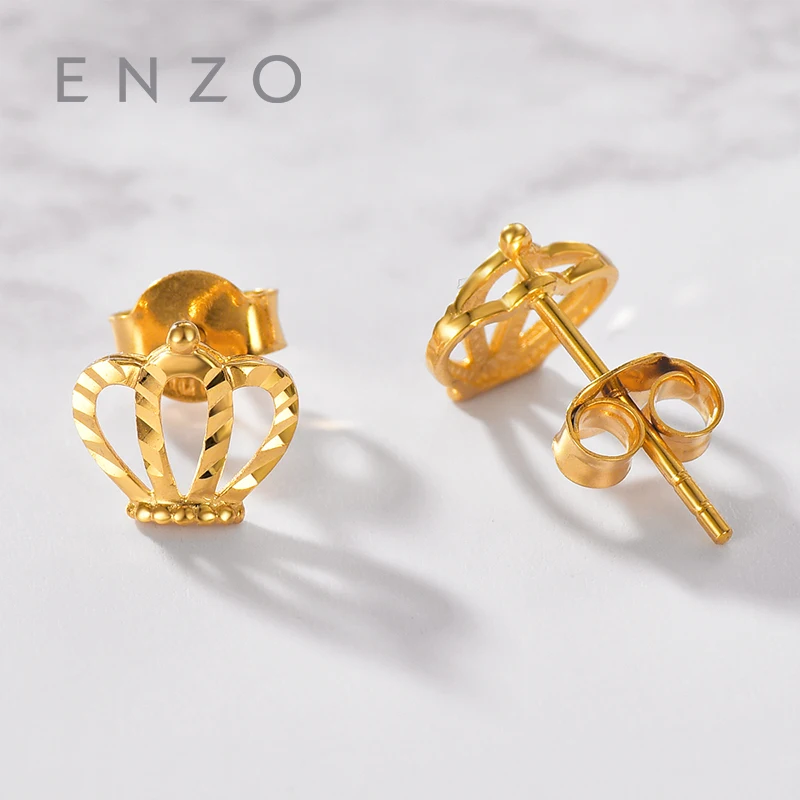 

Enzo Pure 18K Gold Crown Earring Bird Jewelry Women Miss Girls Gift Party Female Stud Earrings Solid Hot Sale Good Trendy