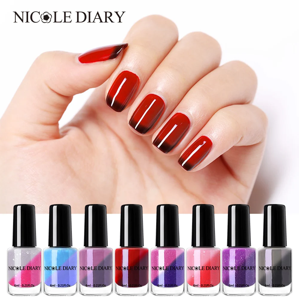 

NICOLE DIARY Thermal Nail Polish Glitter Temperature Color Changing Water-based Varnish Shinny Shimmer Peel Off Nail Lacquer