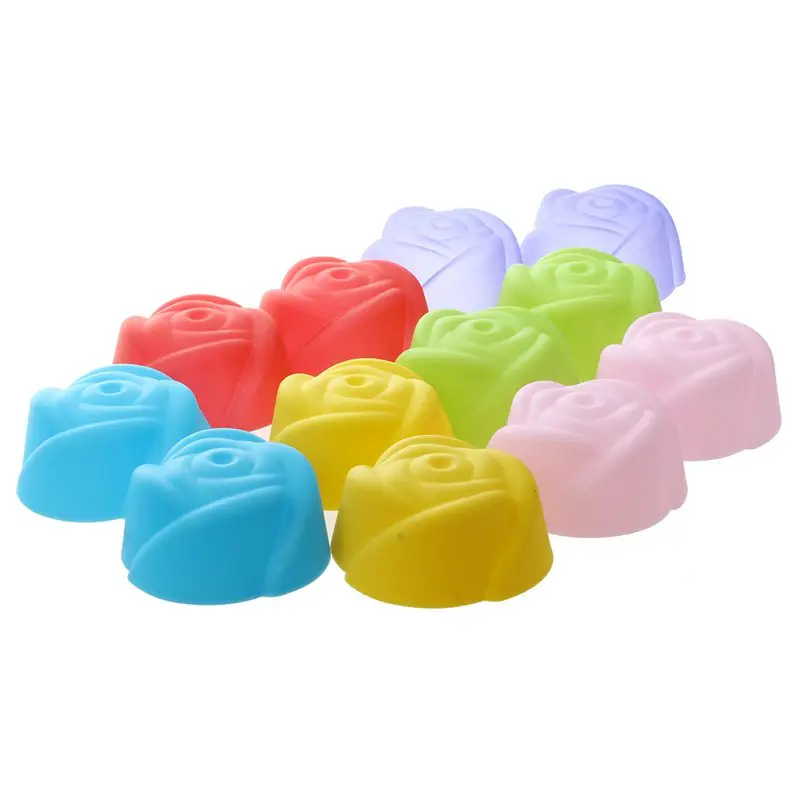 12pcs Silicone Food Muffin Cups Cake Mold Chocolate Candy Molds Bakeware Baking rose | Дом и сад
