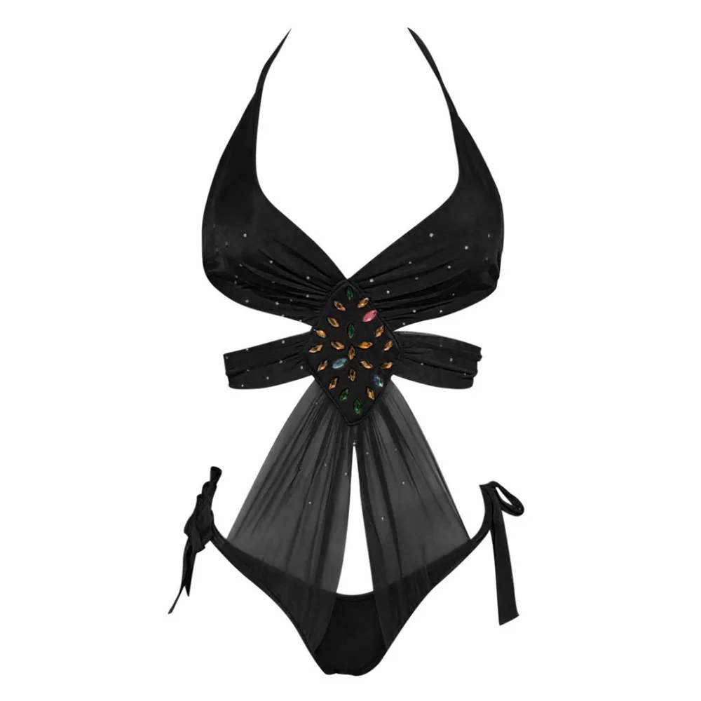 2019 woman one-piece sexy bikini set diamond decorative sling swimsuit push up pad chest bikini mujer e fatos de banho 40M30 (9)