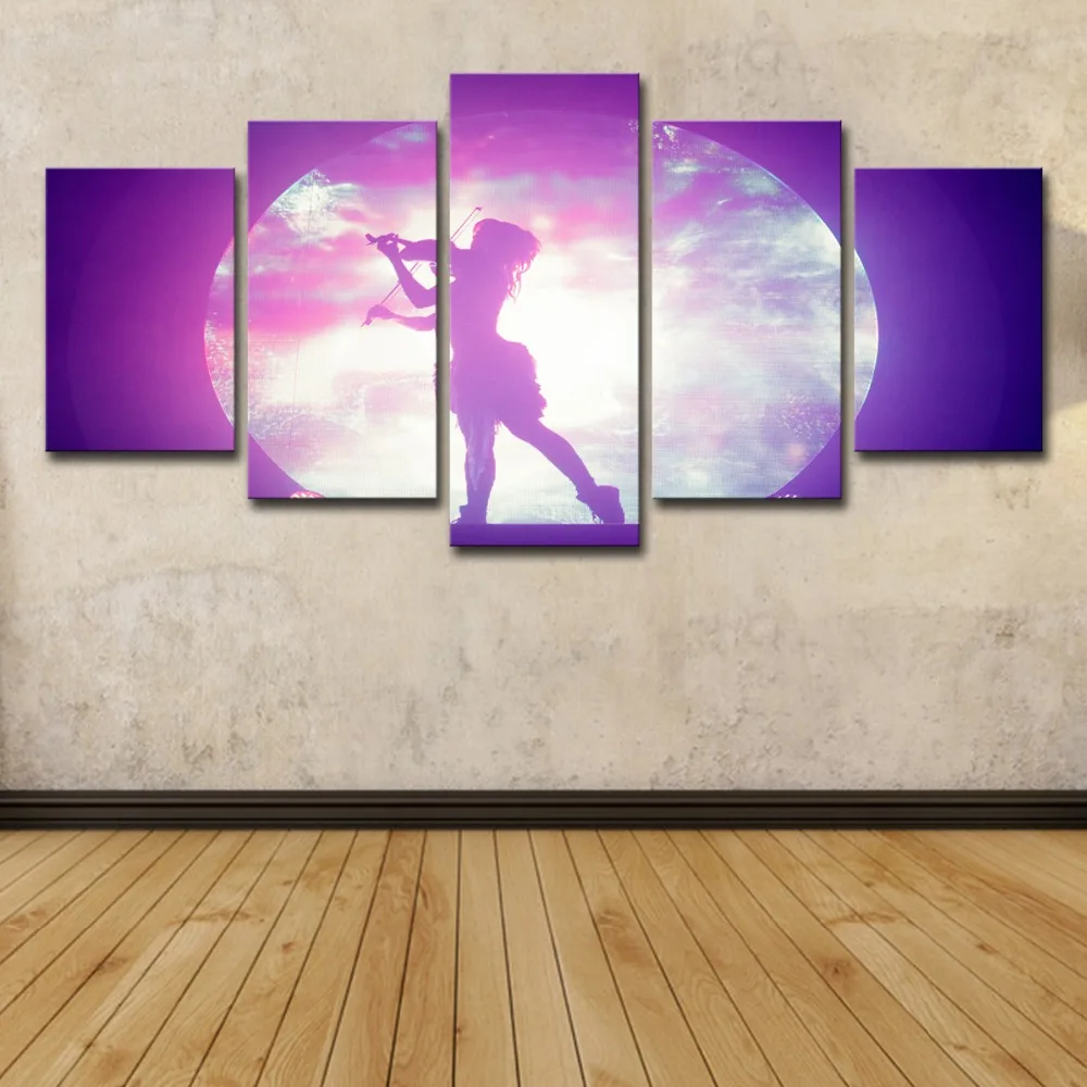 5P2338-HD Printed canvas art guitar girl in moon night painting Home Decor abstract purple wall pictures for living room Artsailing (2) 