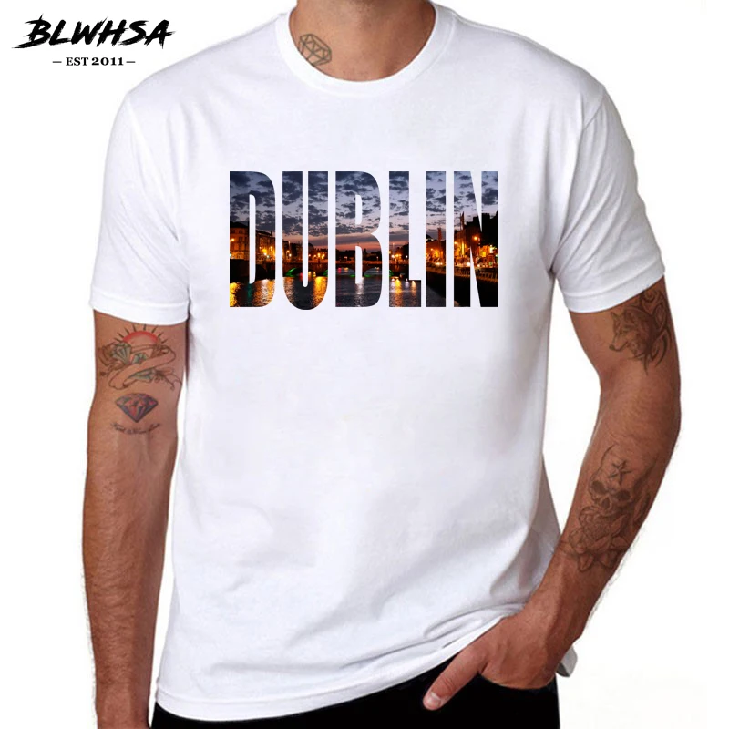 BLWHSA Dublin City Printed T shirt Men Fashion Casual Short Sleeve
