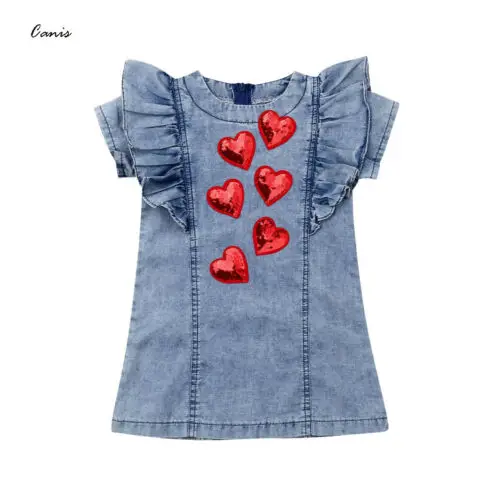

Fashion Toddler Kids Baby Girls 3D Heart Party Pageant Bridesmaid Denim Skirt Clothes