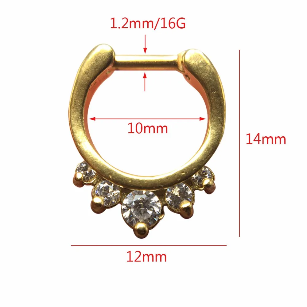 Fashion sexy nose rings for women's septum piercings gold plated stainless steel with crystal 1.2mmx10mm 16G gauge pircing 6