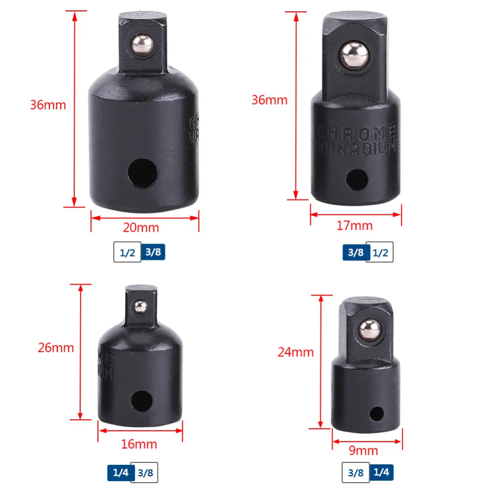 4 шт./компл. Привод гнездо адаптера конвертер редуктор переходник для отвертки розетки Набор отверток 1/4 3/8 1/2 воздуха удара высокой эффективности торцевой гаечный ключ