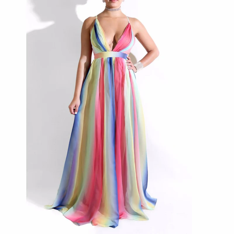 Dropshipping-Mulheres-Ver-o-Sexy-Beach-Dress-Rainbow-Imprimir-Ruffles-Chiffon-Com-Decote-Em-V-Vestido (4)
