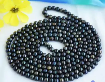 

stunning 9-10 mm Tahitian multicolor black green pearl necklace 36" 50" Yellow Clasp