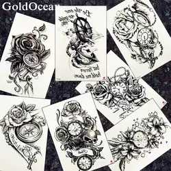 GoldOcean пикантные черные сапоги поддельные татуировки рука наклейки часы в форме якоря цветок татуировки Временные с цепочкой для девочек