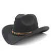 Chapeau de Cowboy de l'ouest creux en laine | Pour hommes et femmes, chapeau avec ceinture à la mode, taille 56-58CM pour hommes, Gentleman Jazz Cowgirl Jazz Toca Sombrero ► Photo 2/6