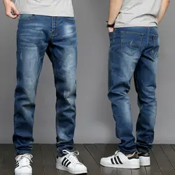2018 тонкие новые Для мужчин; модные джинсы Бизнес Повседневное стрейч тонкий молодежи Для Мужчин's Прямые джинсы классические брюки