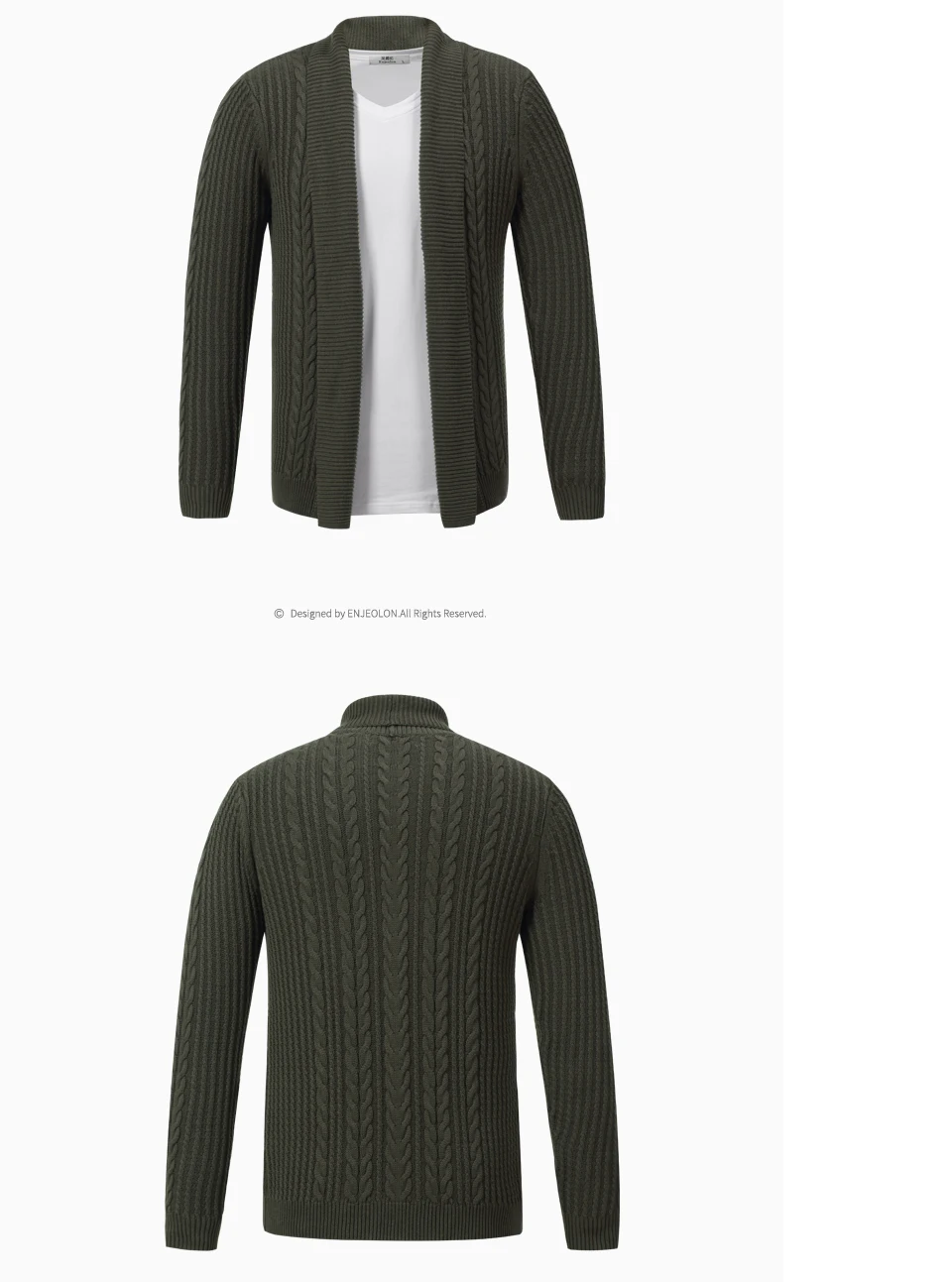 Enjeolon Топ бренд 2017 вязаный кардиган свитера человек английский стиль Одежда, о-образный воротник черный одежда, Мужской Повседневный свитер