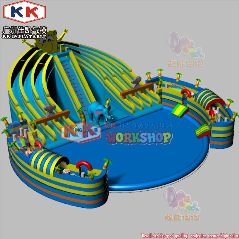 KK надувной пляжный мобильный надувной наземный бассейн с надувная горка аквапарк для продажи