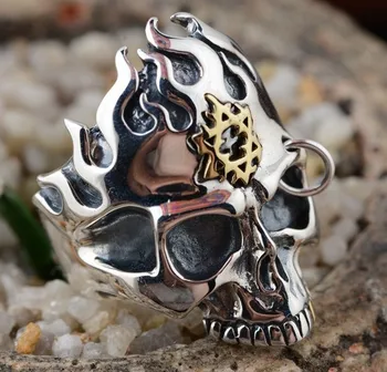 

MEN FIRE SKULL SKELETON BIKER RING 925 Sterling Silver Size US 8~12 Free shipping