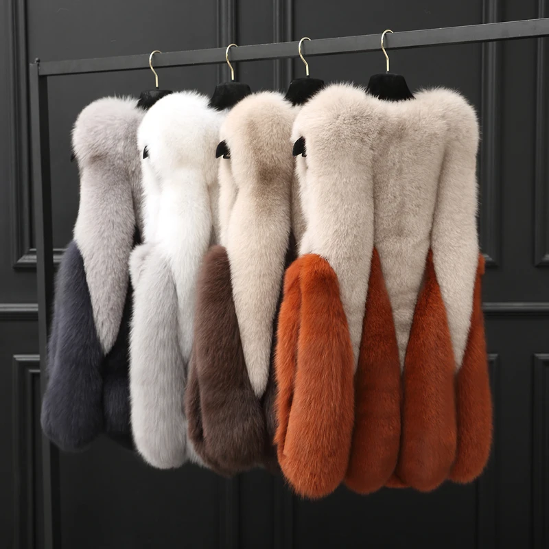 

2020 New Large Droplets Hit Color Integral Skin Fox Fur Fur Vest Vest Long