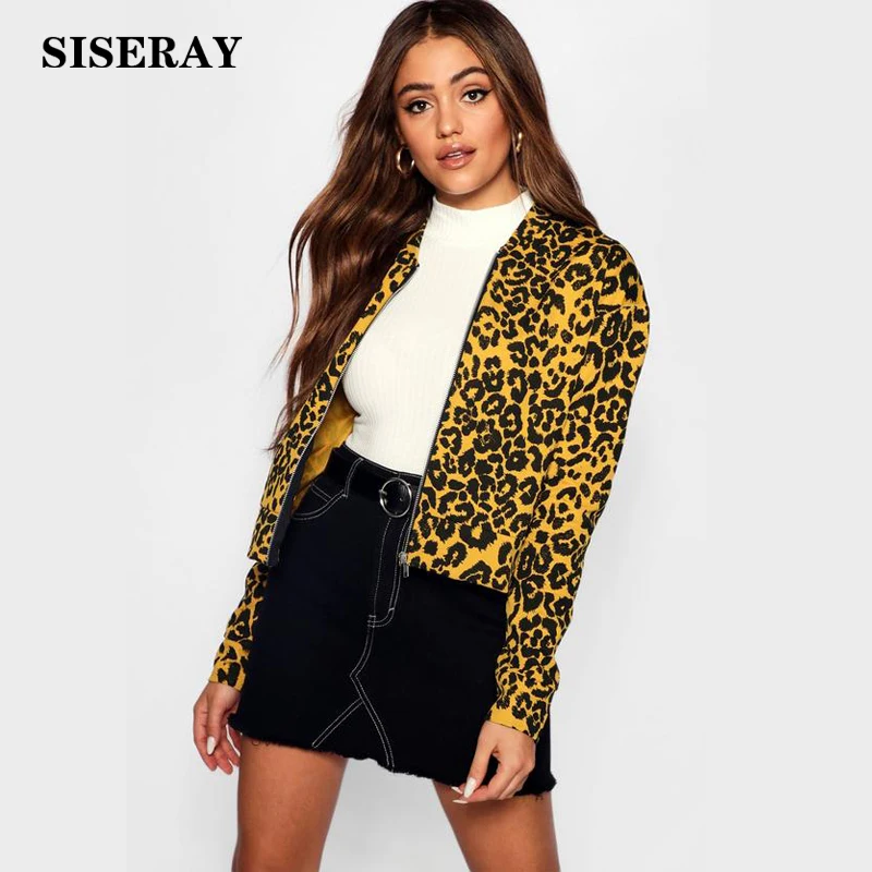Spring Fashion Short Leopard Jacket Coat Ladies Streetwear Long Sleeve