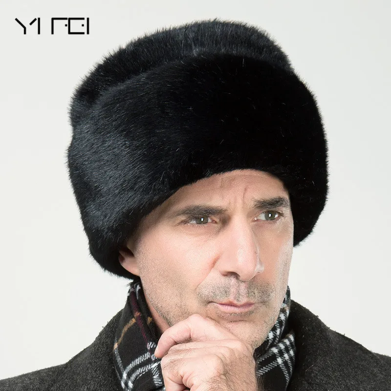 

Winter New Fashion Male Men Warm High imitation mink fur Bomber Hat Black Solid Thicken Earflap Caps Leifeng Snow Hats Hot