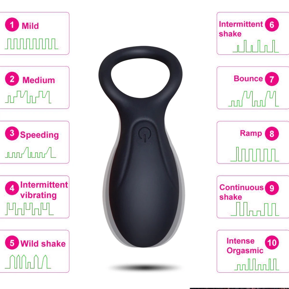 _04Silicone USB Charging 10 speeds Male Vibrating Lock Cock Ring Delay Lasting Penis Ring Vibrator Adult Sex Toys for Men & Couple
