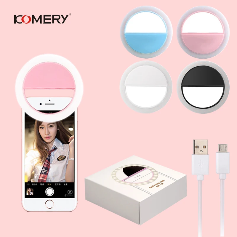 

KOMERY Rechargeable Self-timer LED Ring Flash Light Ring Clamp USB Charging For Phones For iPhone Samsung
