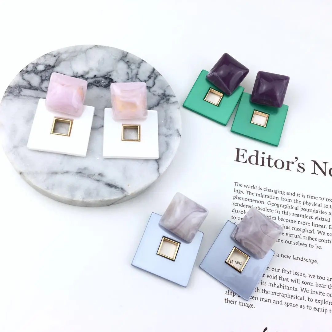 

Candy Colors Square Geometric Acrylic Earrings for Women Morandi Elegant OL Women's Resin Earrings Korean Fashion Jewelry Gifts