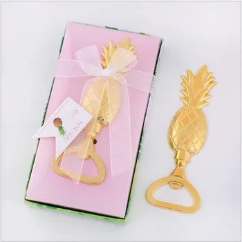

100pcs wedding favor return gift baby shower Golden pineapple bottle opener gift box baby birthday giveaways a gift for guests